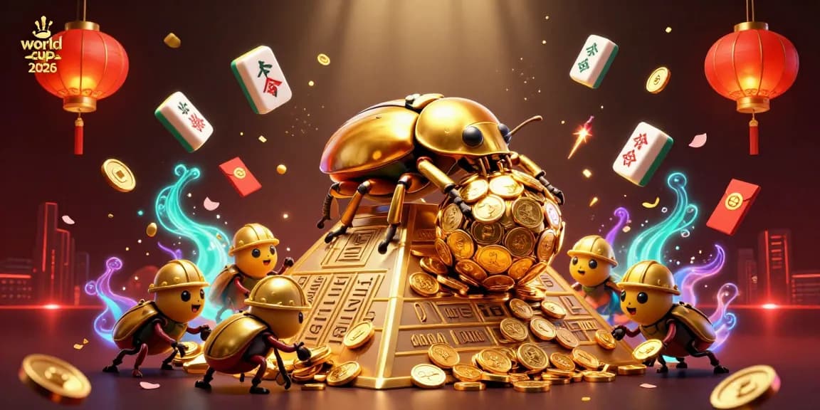 Experience world cup 2026 with engaging golden beetles in a casino-themed digital scene.