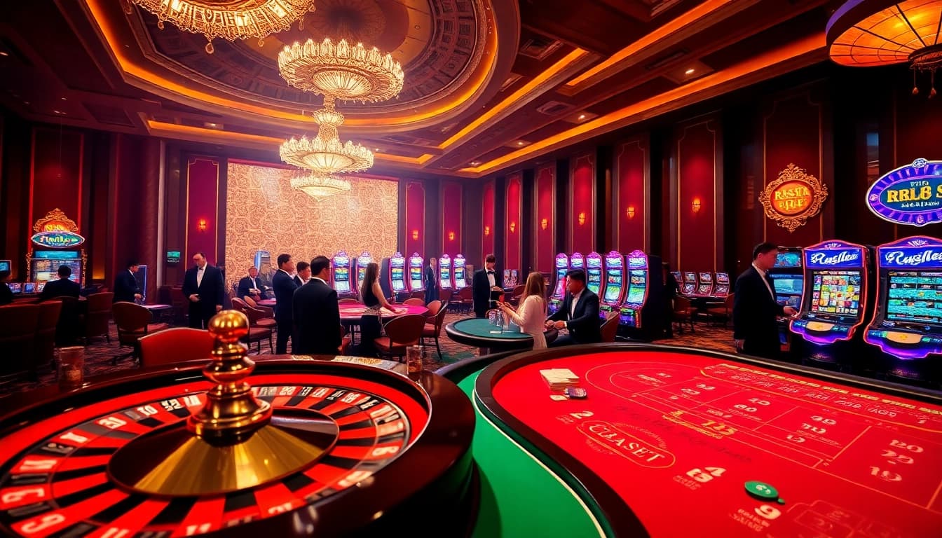 Players engaged in a high-stakes game at RR88 Trang Chủ casino, showcasing excitement and luxury.