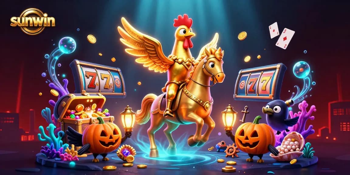 sunwin showcases a vibrant midnight casino scene featuring a golden rooster and dynamic gaming elements.