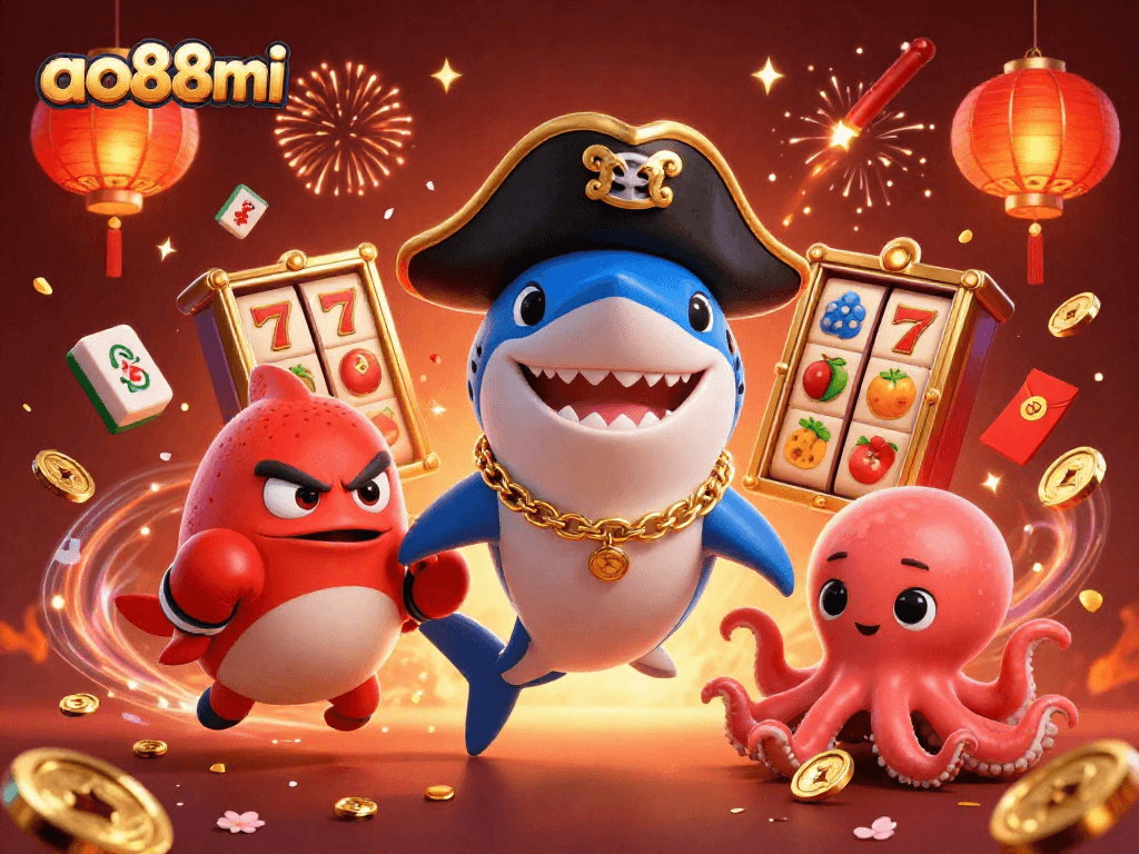 Spin and win with ao88mi as the pirate shark, pufferfish, and octopus celebrate big wins!