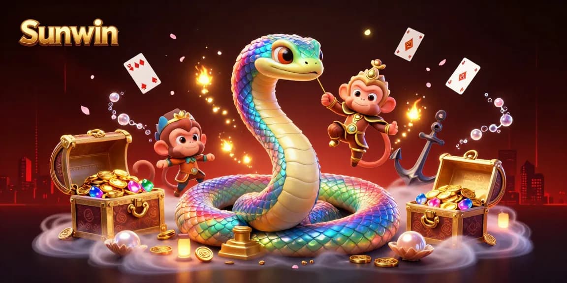 Experience thrilling gameplay at Sunwin with a vibrant rainbow serpent and captivating treasures.