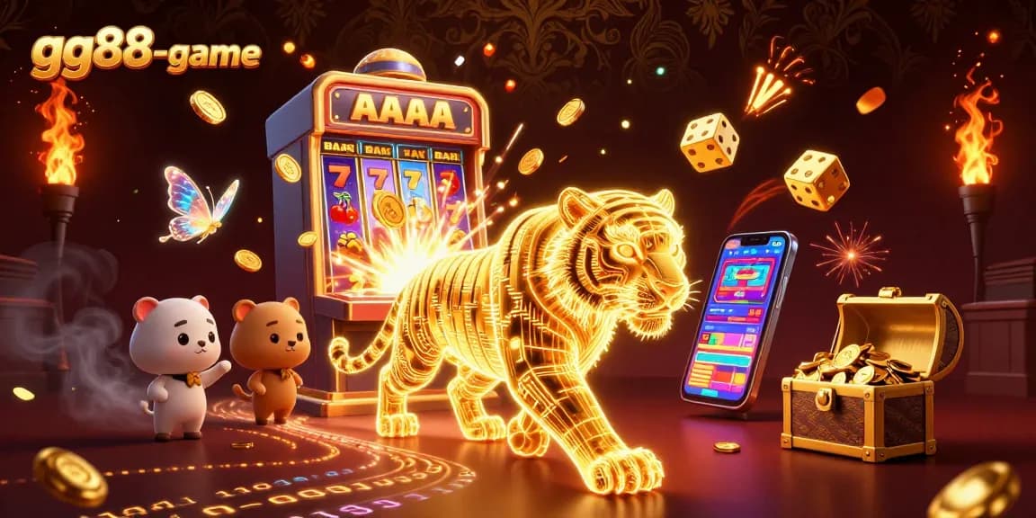Experience the exhilarating gg88-game jackpot with a dynamic casino scene featuring a golden tiger and vibrant slots.