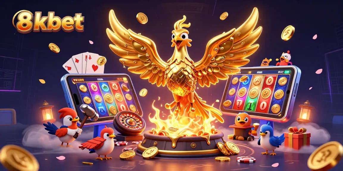 Immerse in the thrilling world of 8xbet with a golden phoenix and vibrant gaming elements.