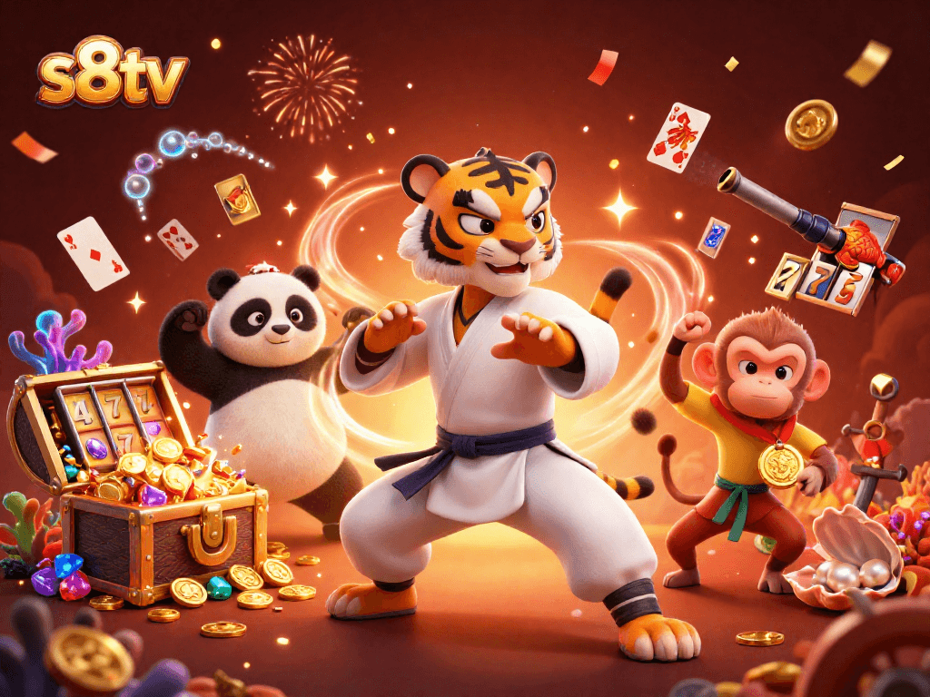 S8TV provides thrilling online sports betting experiences with a vibrant casino scene featuring lucky 7s and energetic characters.