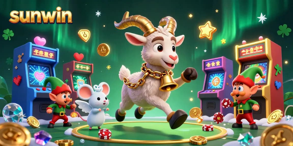 Experience the thrill of sunwin casino with a festive Krampus goat running a chaotic holiday-horror gaming scene.