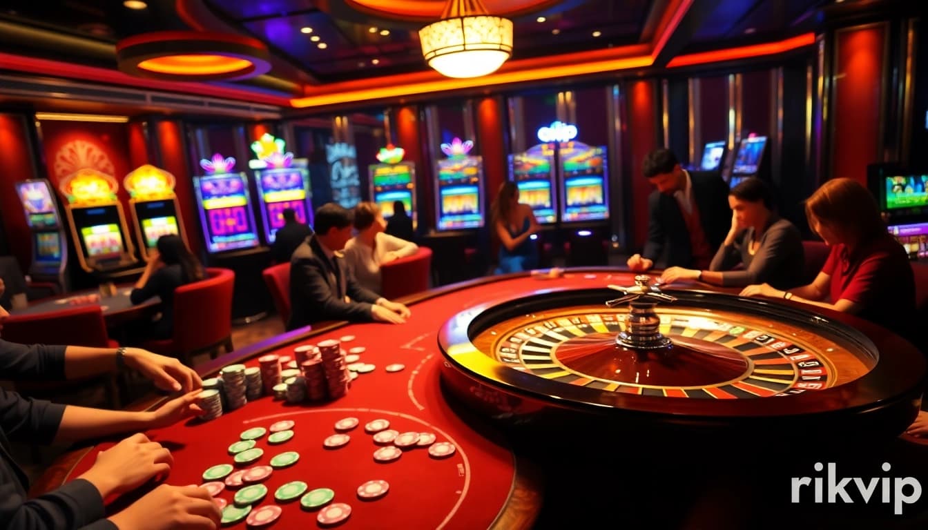 Experience the thrill of online gambling at rikvip with vibrant casino table action.