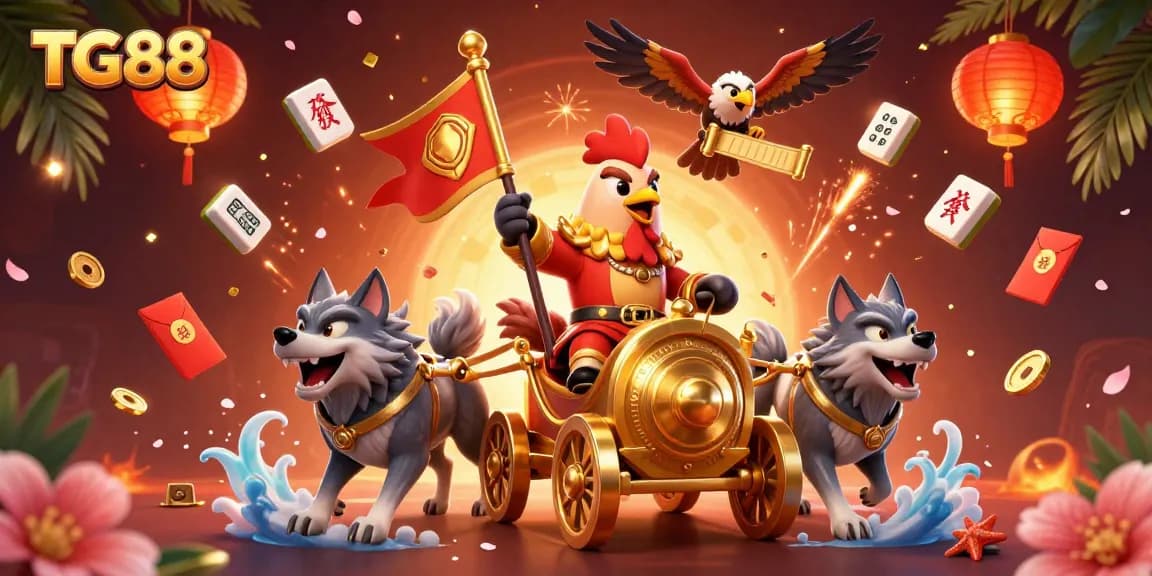 TG88 captures the excitement of winning with a vivid 3D rooster warlord in a casino-themed illustration.