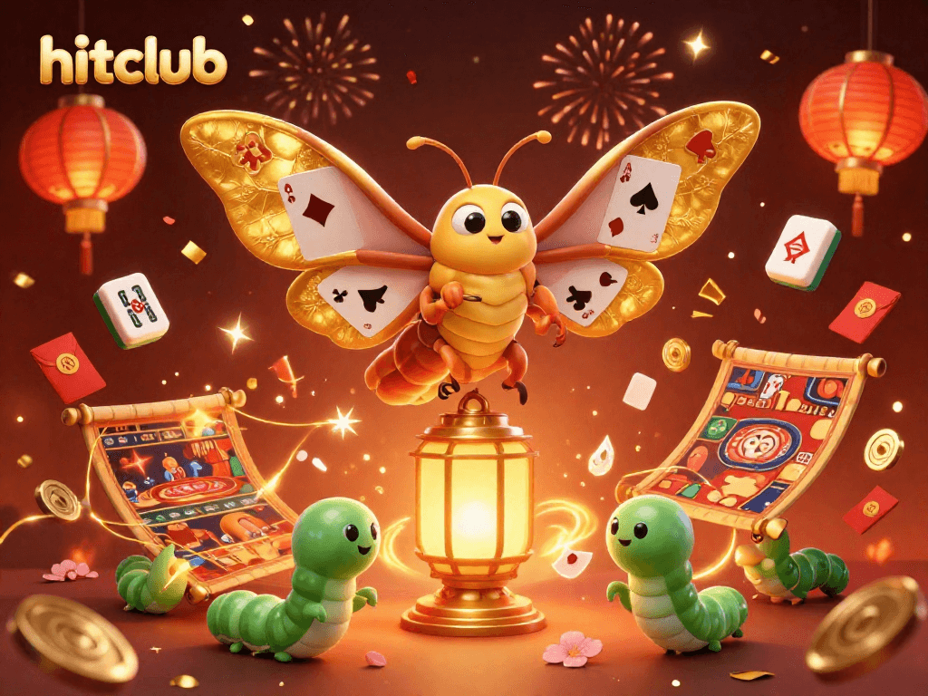 Experience the vibrant hitclub scene with a colorful atlas moth amidst casino elements.