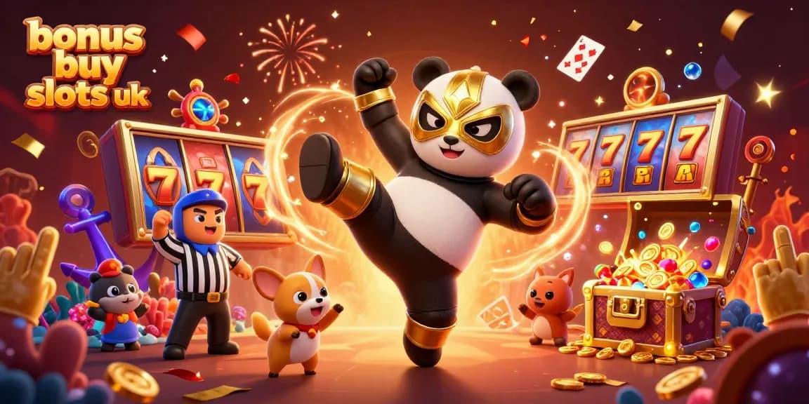 Experience the thrill of bonus buy slots uk with dynamic gaming action illustrated by a lively scene.