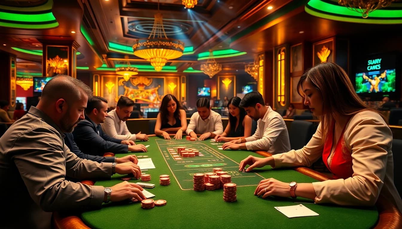 SUNCITY casino scene with high-stakes poker players engaged in thrilling gameplay.