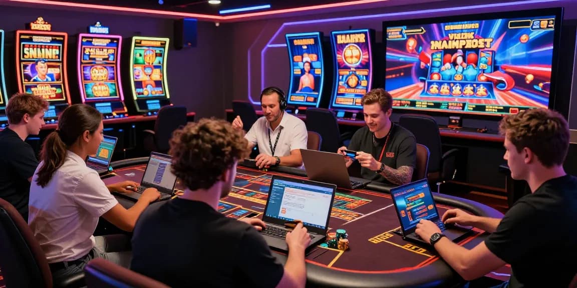 Excited players using credit cards at online casinos, showcasing vibrant gaming atmosphere at https://saintnicolasplace.co.uk.
