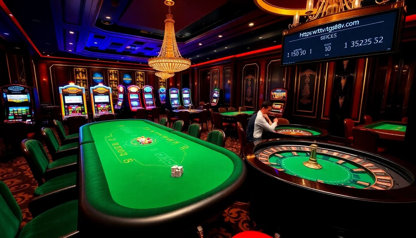 Experience the excitement of gaming at https://tg88v.com/ with vibrant casino elements like slot machines and poker chips.