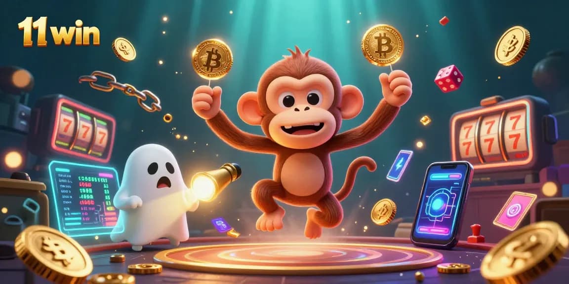 Experience the thrill of 11 win as the poltergeist monkey juggles casino treasures in a haunted scene.