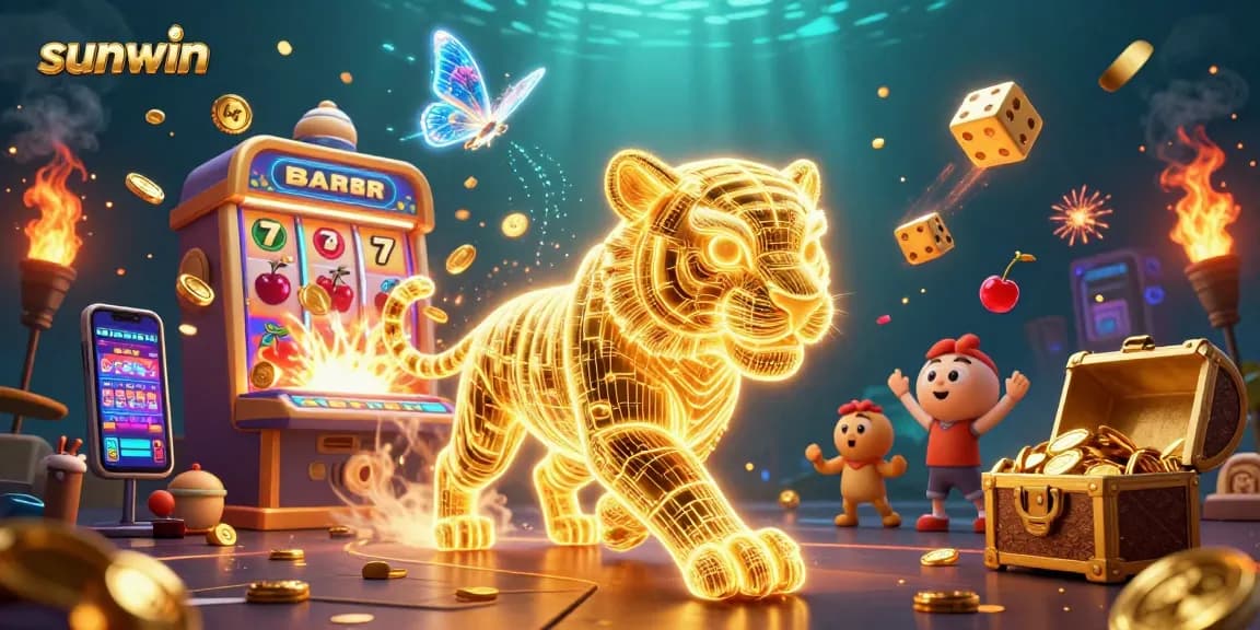Experience the thrill of sunwin with a vibrant digital casino saturation featuring a golden tiger and jackpot elements.
