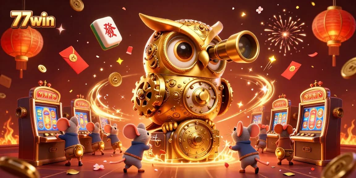 Engage with exciting 77win gaming experiences amid lively casino elements and festive decorations.