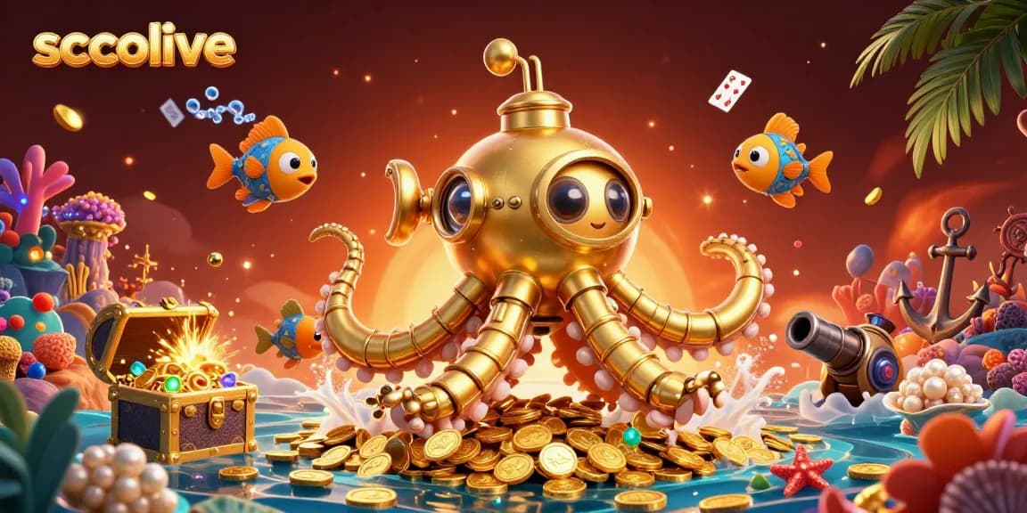 Socolive showcases an engaging live sports betting experience featuring a golden kraken submarine in a treasure-filled ocean.