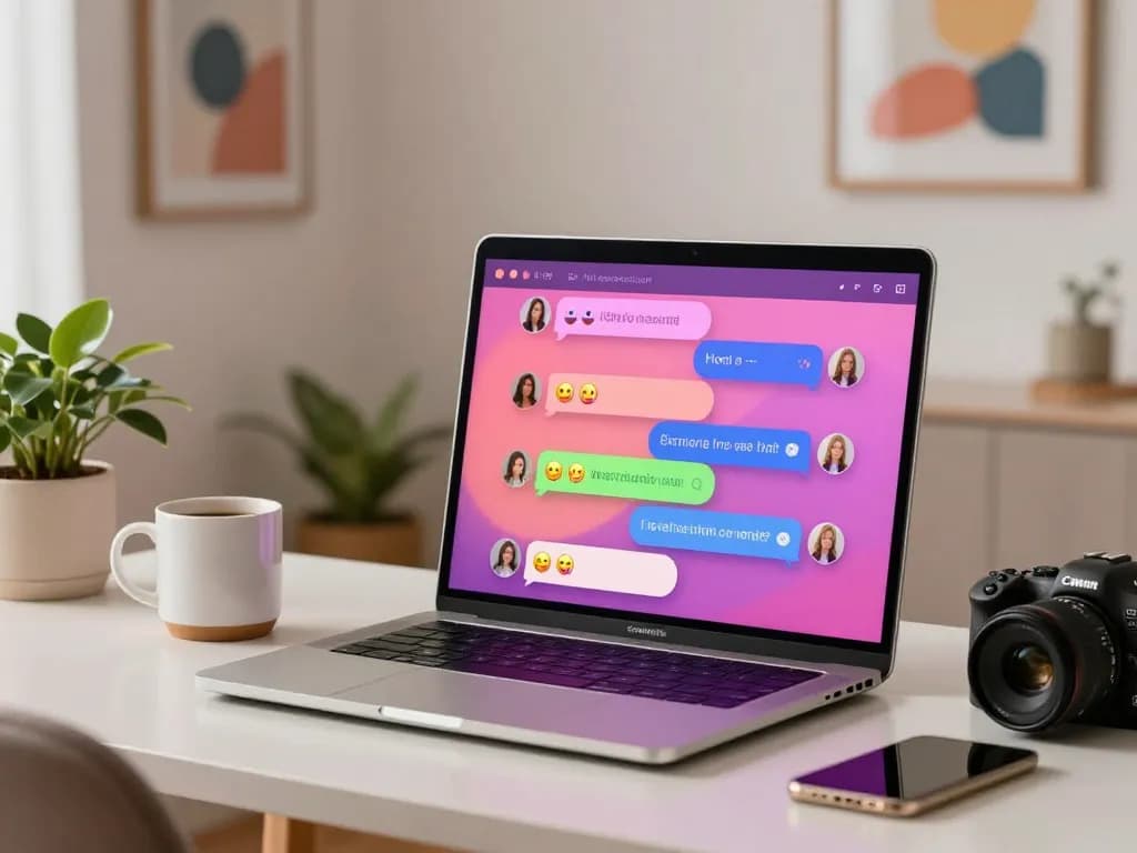 Engaging scene of AI sex chat conversation displayed on a laptop, showcasing vibrant digital chat elements.