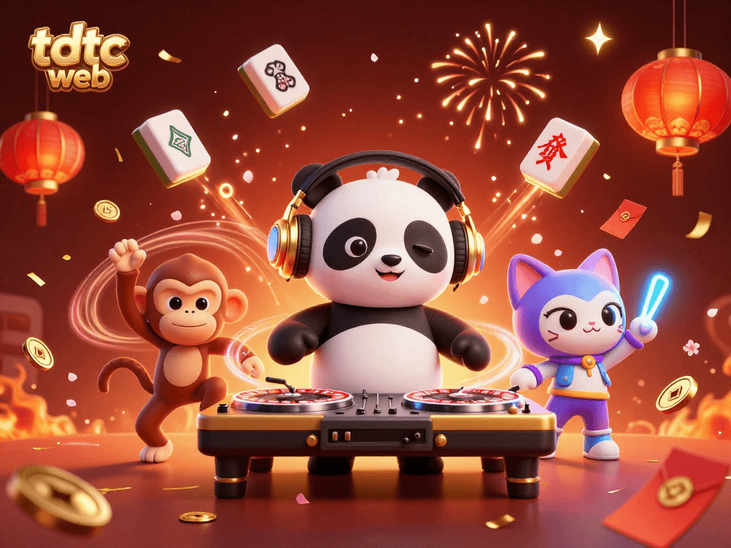 Experience the vibrant energy of tdtc web with a DJ panda and friends in this lively casino scene.
