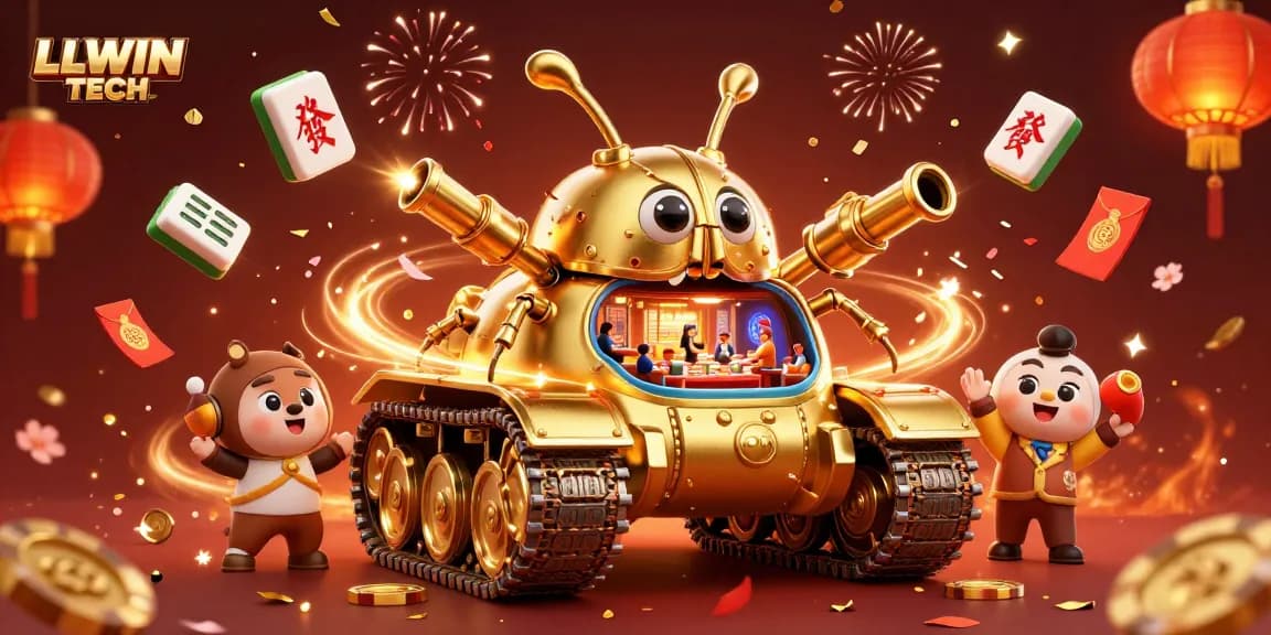 Experience the excitement of LLWIN TECH with a stunning 3D casino illustration featuring a golden beetle tank.