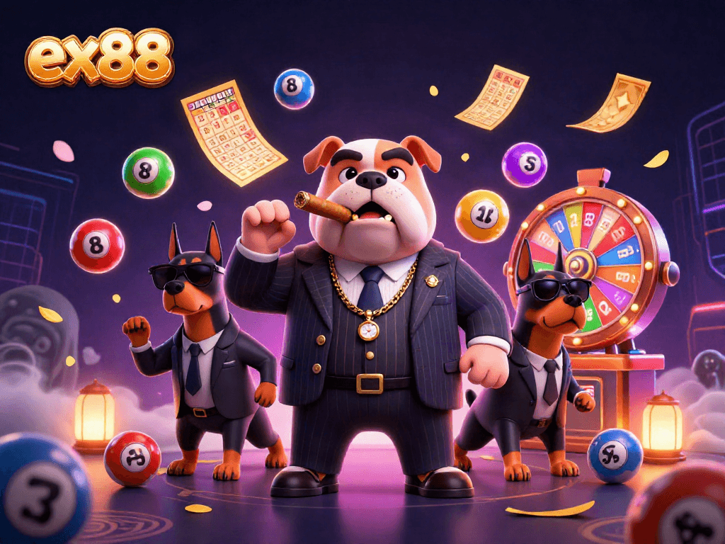 Experience thrilling moments at ex88 with cartoon mafia boss and dynamic gambling elements.