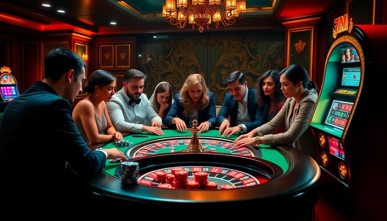 Players at a casino enjoying high-stakes games, showcasing 7M excitement and luxury.