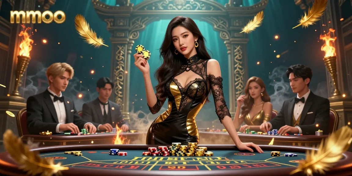 Experience the thrill of mmoo at an exclusive VIP baccarat table with golden casino chips.
