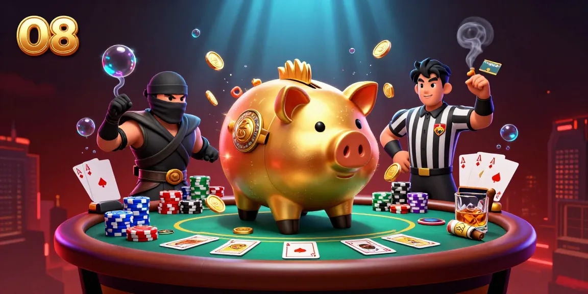 O8's dynamic online casino scene showcasing a sumo wrestler, ninja, and samurai.