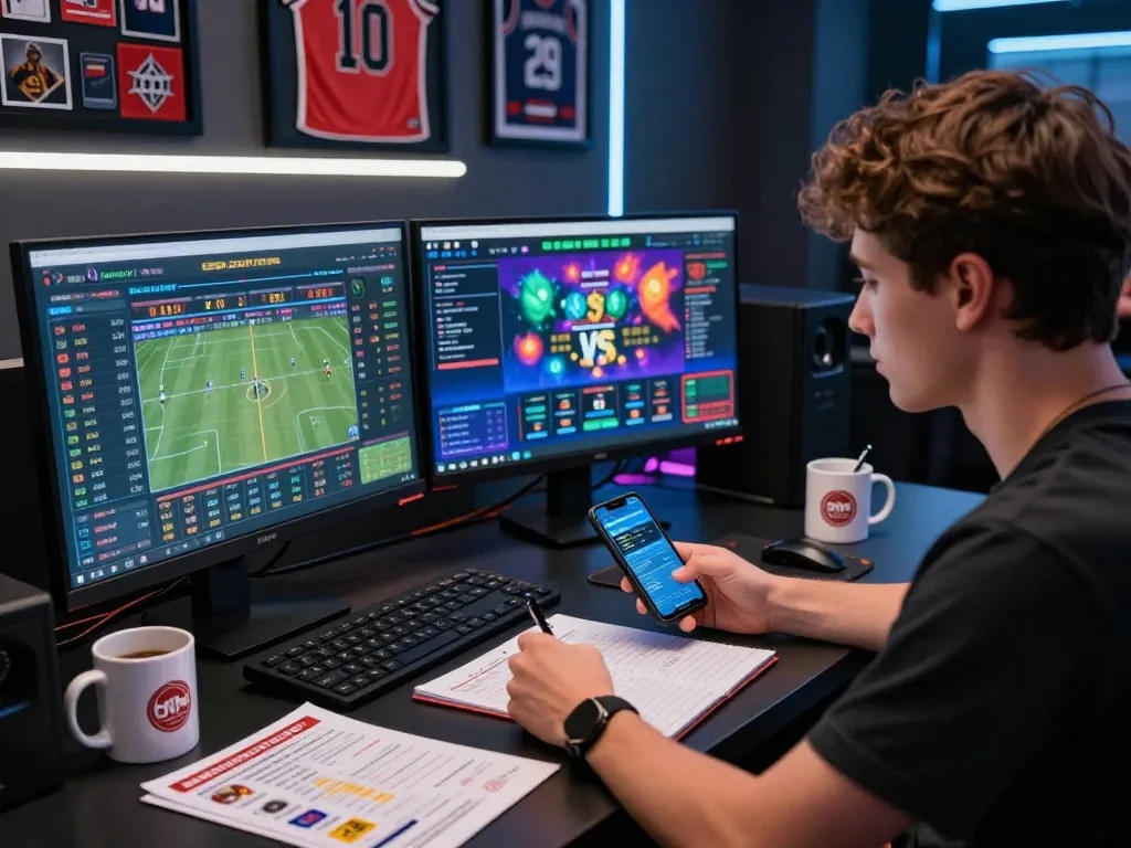 Engaging online gambling scene with rikbet user focused on sports betting