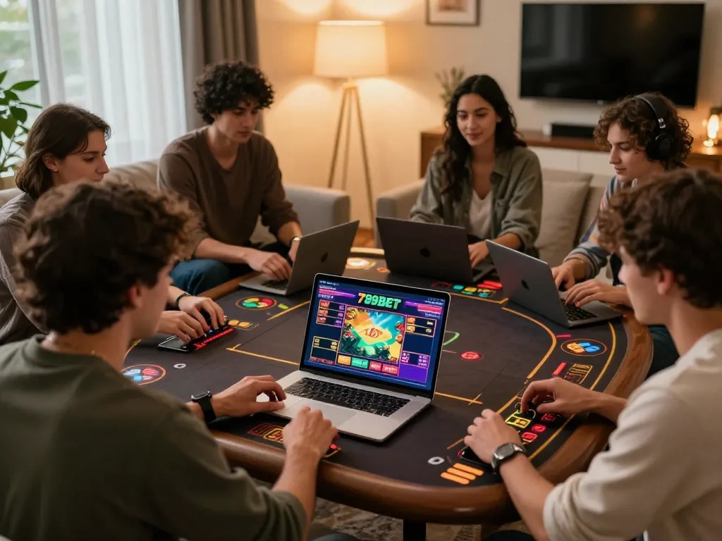 Engaging online players enjoying the 789BET experience in a cozy home environment.