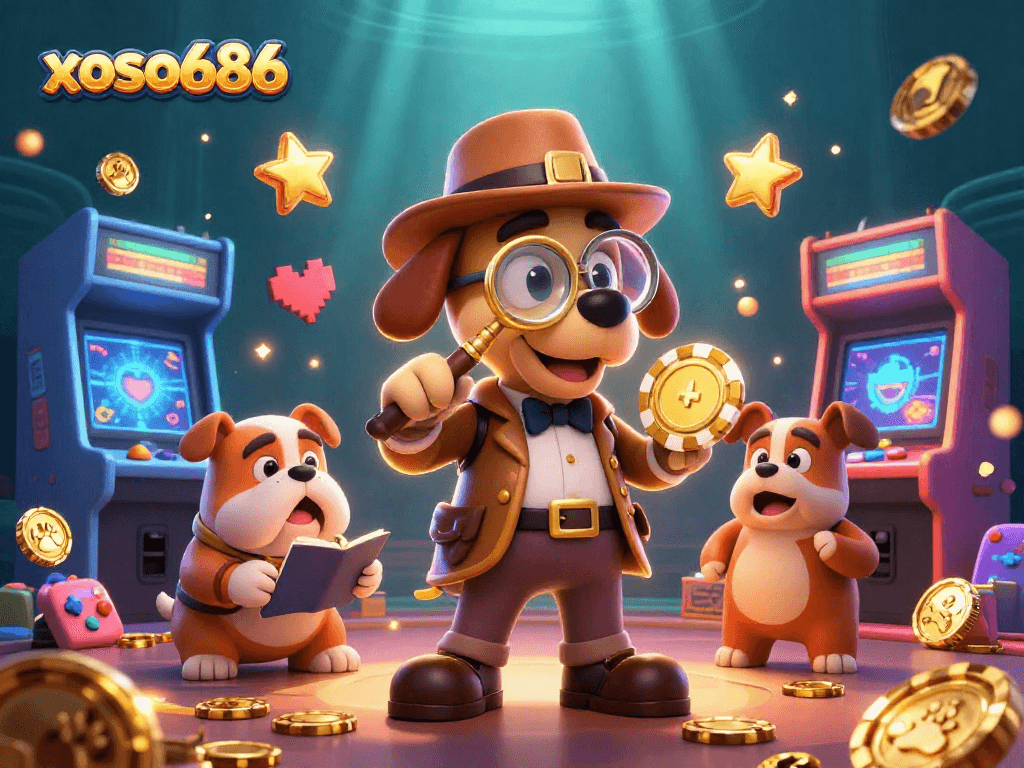 Engage in thrilling gameplay with xoso686's ultra-detailed casino adventure featuring a detective and vibrant gaming elements.