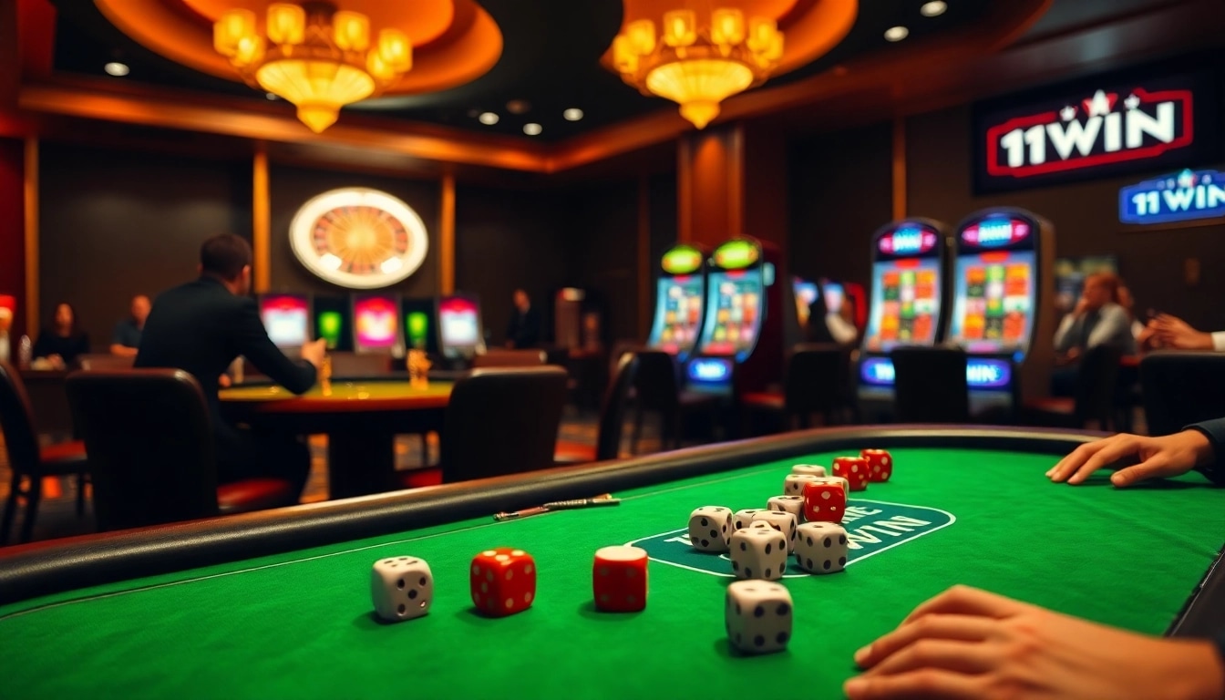 Experience thrilling casino gameplay at 11WIN with vibrant gaming tables and engaging players.