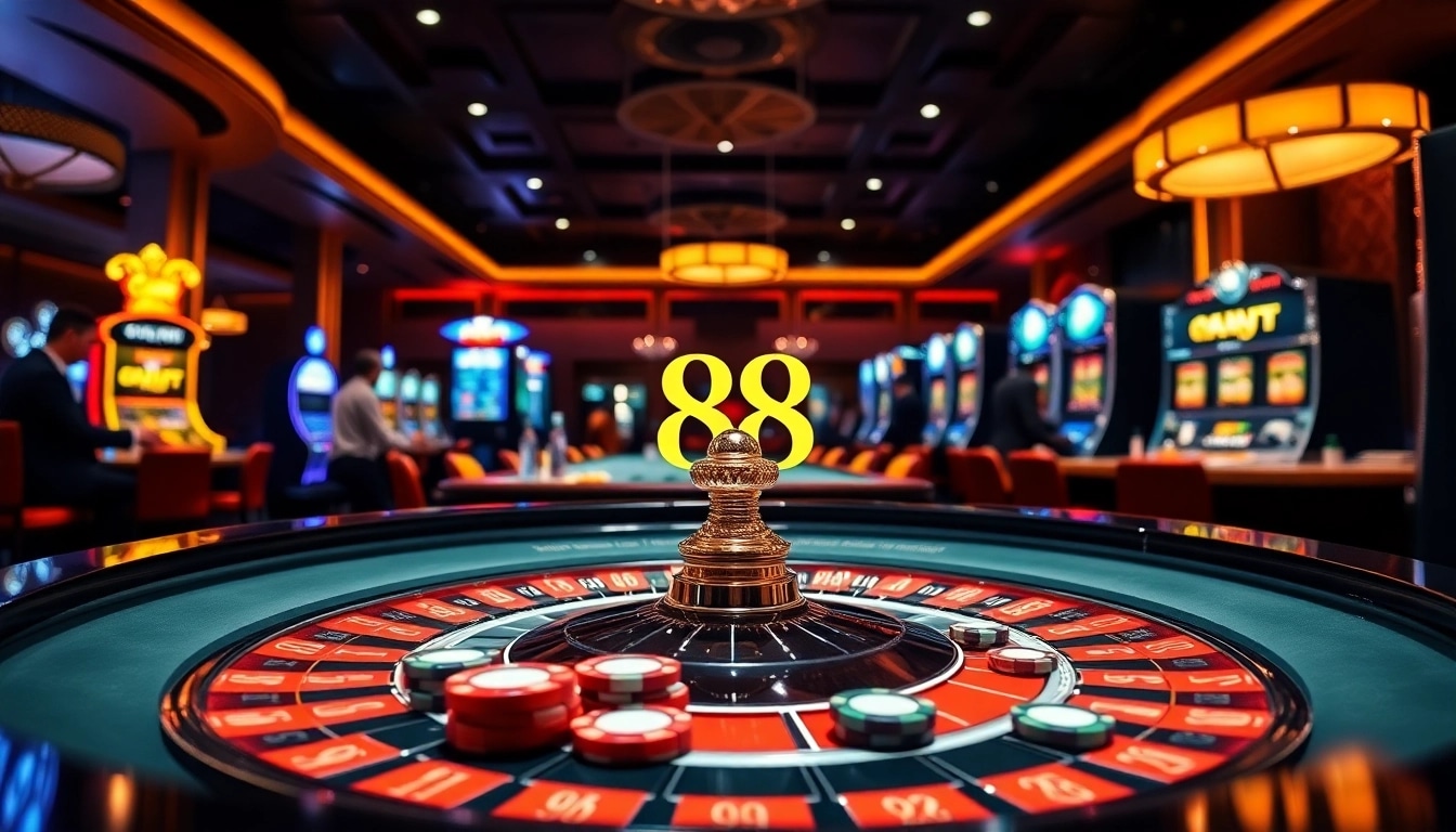 Engaged gamblers at a luxurious LC 88 casino table, showcasing excitement and style.