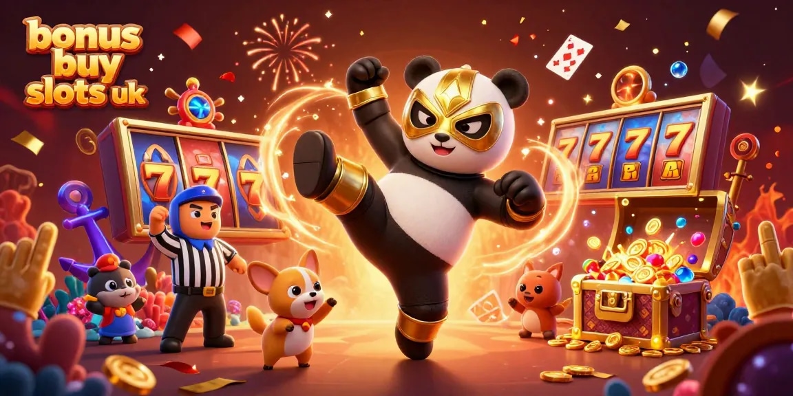 Experience the thrill of bonus buy slots uk with dynamic gaming action illustrated by a lively scene.