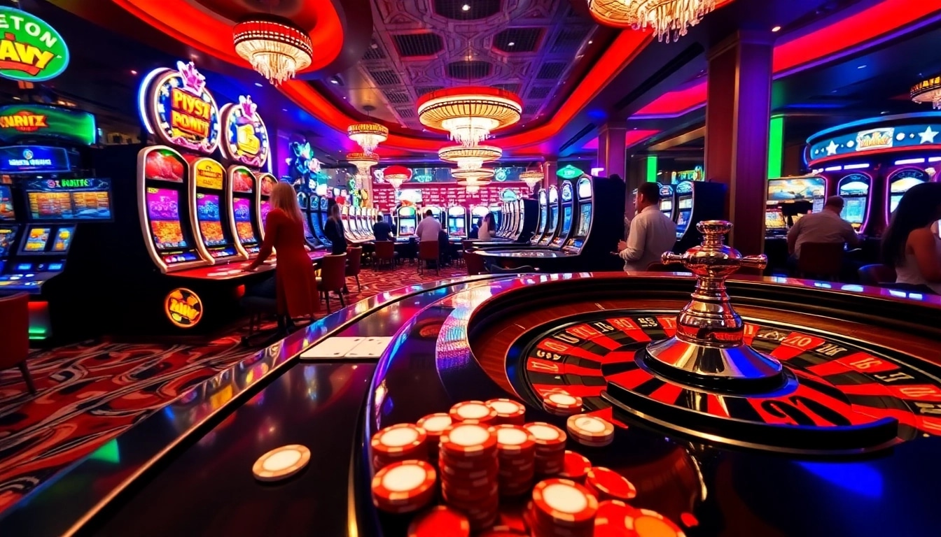 Experience the excitement of gambling at Luckywin’s luxurious casino tables and vibrant gaming area.