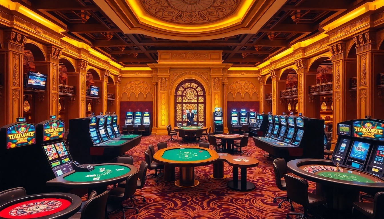 Experience the excitement of an all-in-one online casino platform with vibrant gaming tables and slot machines.
