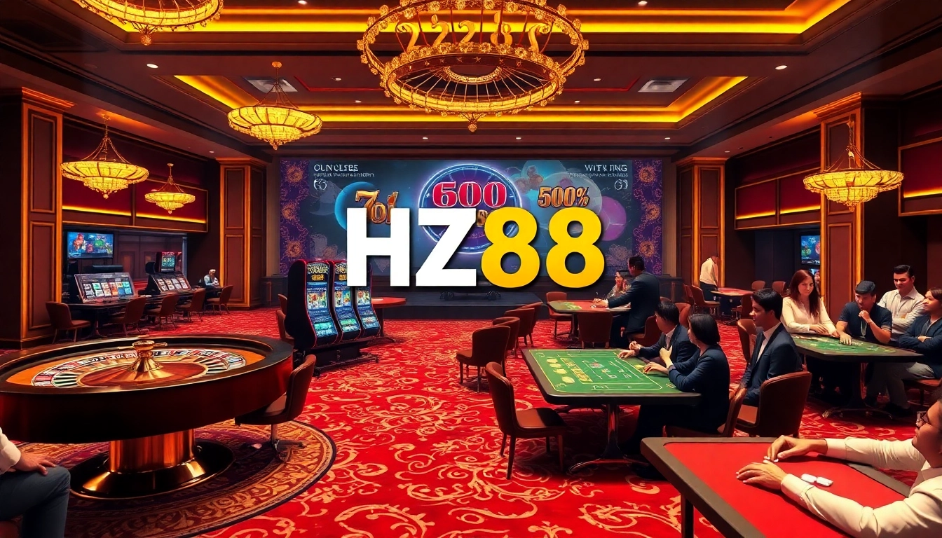 Intense gameplay at HZ88, featuring an exciting slot machine and vibrant poker chips.