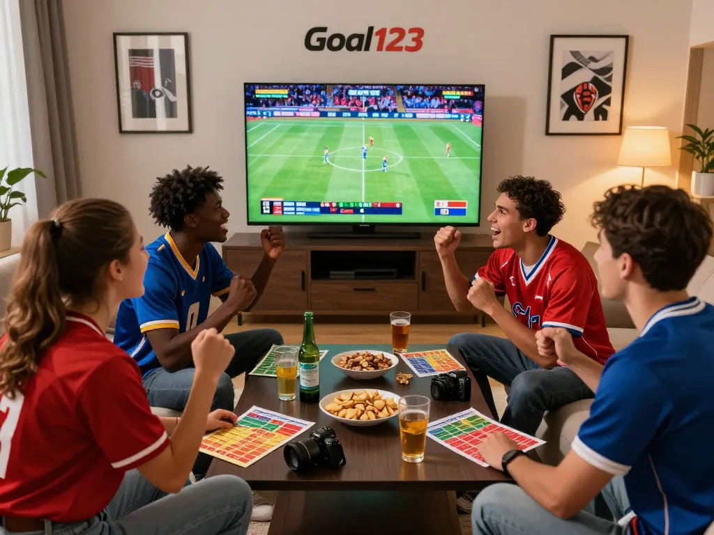 Exciting moment at Goal123 sports betting with friends, showcasing thể thao Goal123 and live events.