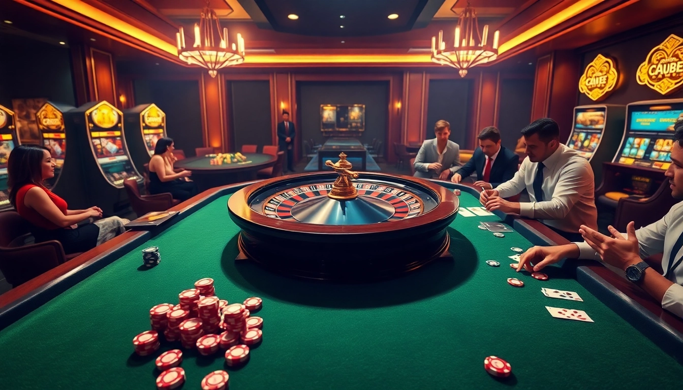 Exciting gambling scene featuring Casino tables and slot machines at https://g28e.com/, capturing the thrill of gaming.