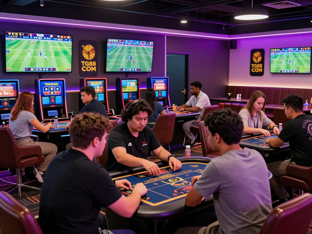 Exciting online gaming scene at TG88 COM featuring diverse players engaged in live sports betting.