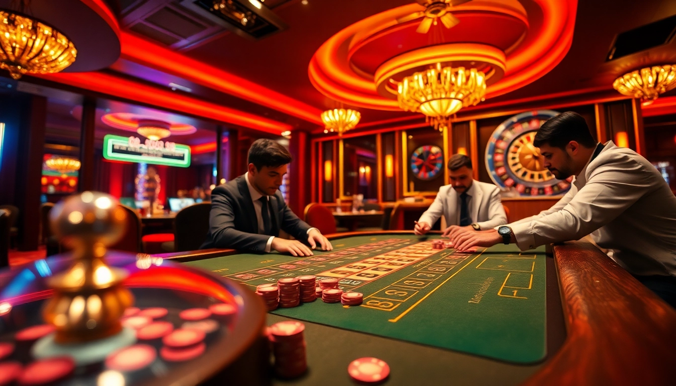 Intensely competing players at a poker table in a luxury casino, highlighting the excitement of ww88 gaming.