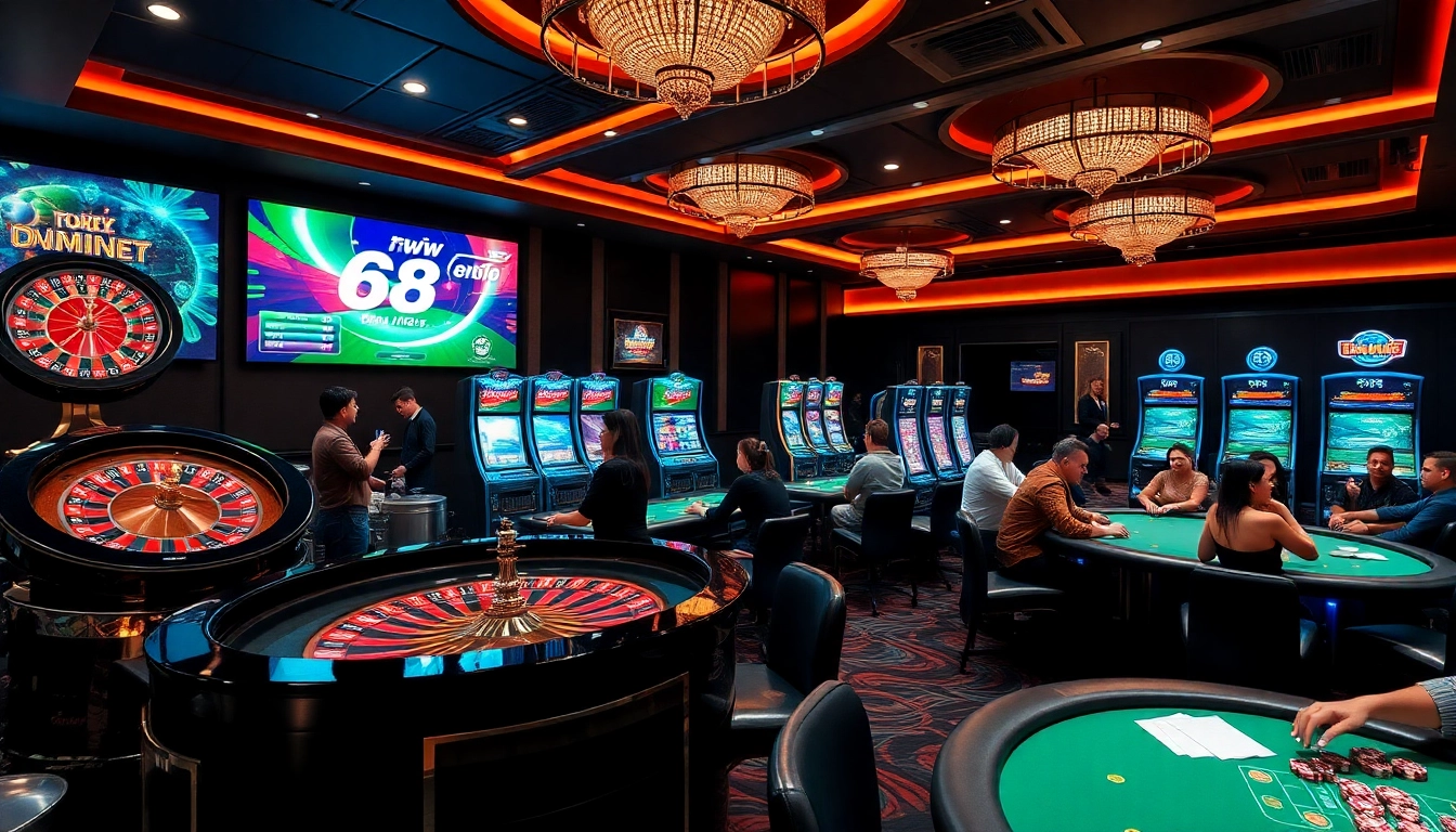 Experience the excitement of gambling at 68win with vibrant casino elements and enthusiastic players.