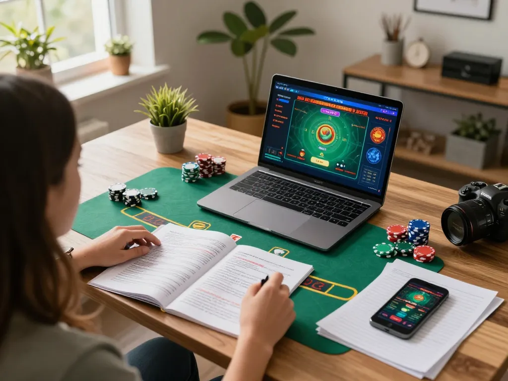 Player enjoying an online casino experience with sc88 blackjack game on laptop, chips scattered for strategy