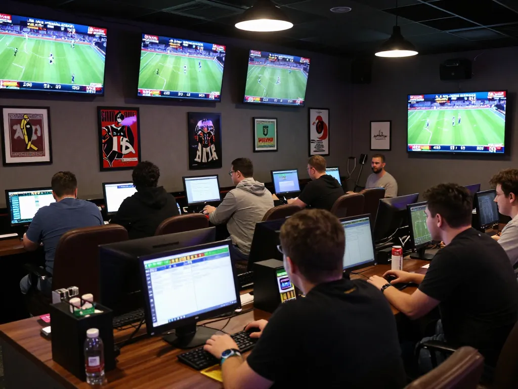 Experience F8BET live sports betting excitement as players strategize and place bets in an engaging lounge atmosphere.