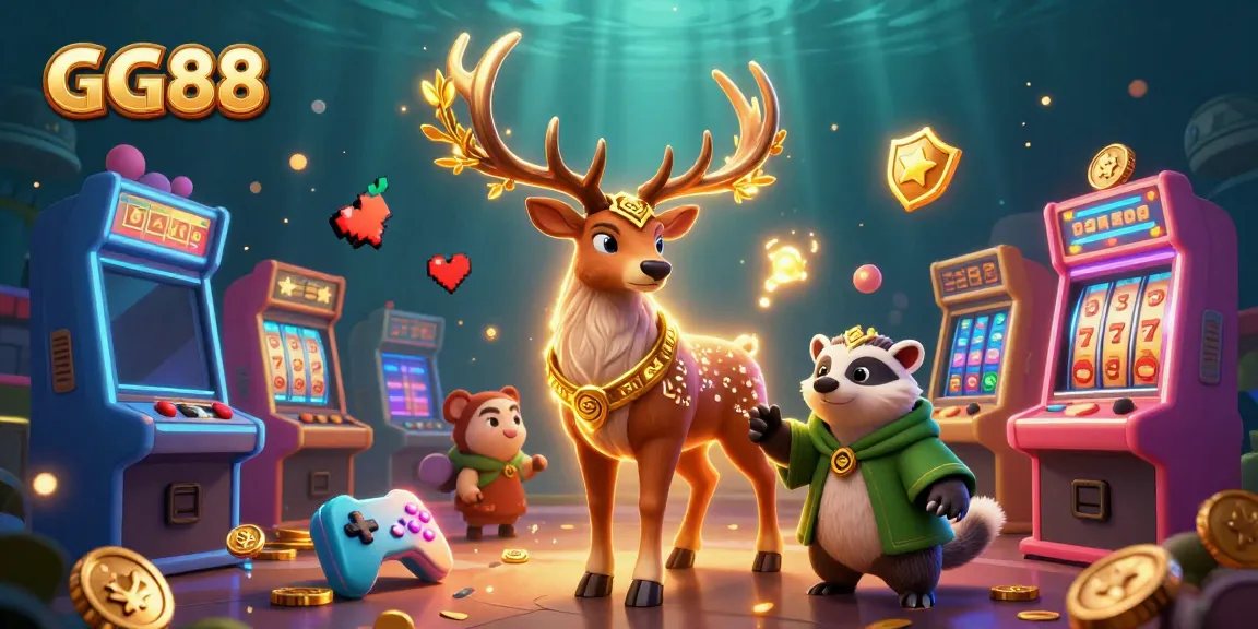 Engage in thrilling casino wins at GG88 with vibrant gaming machines and characters.