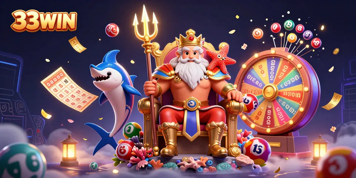 Engage with 33WIN's thrilling lottery experience, featuring lively characters and vibrant game elements.