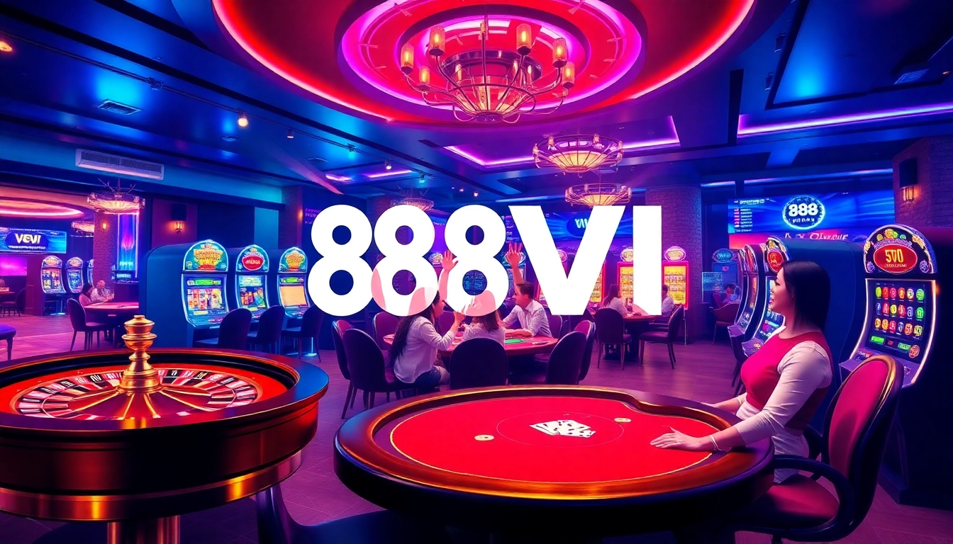 Players enjoying the excitement of online gaming at 888VI casino, featuring roulette and poker tables.