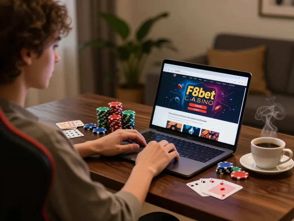 Play poker on F8bet with a modern home gaming setup, chips and cards visible