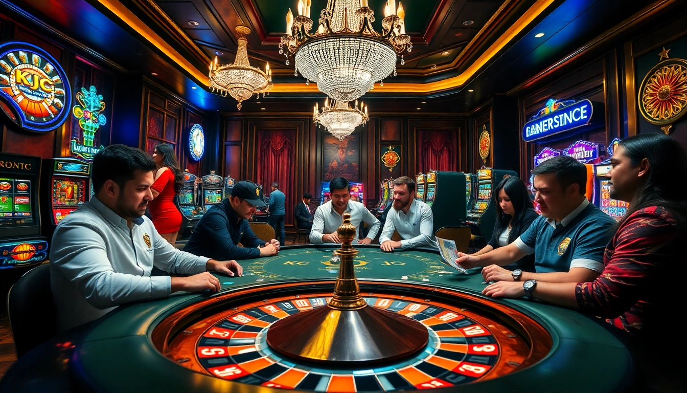 KJC brand poker table action with players engaging in a high-stakes game.