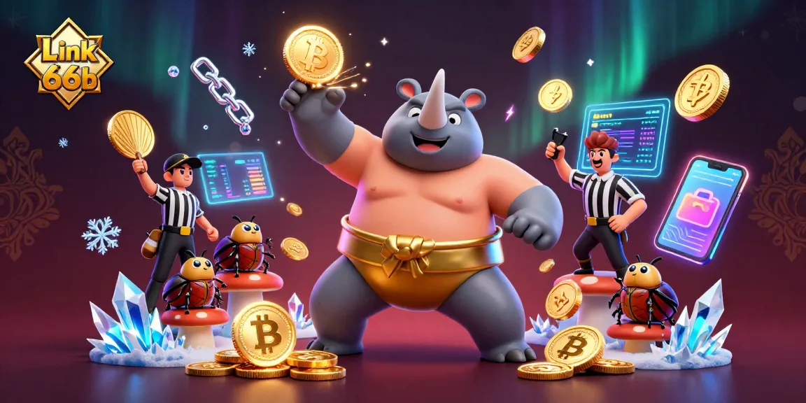 Engage with Link 66b as a 3D rhinoceros beetle champion sends coins spinning in a vibrant casino scene.