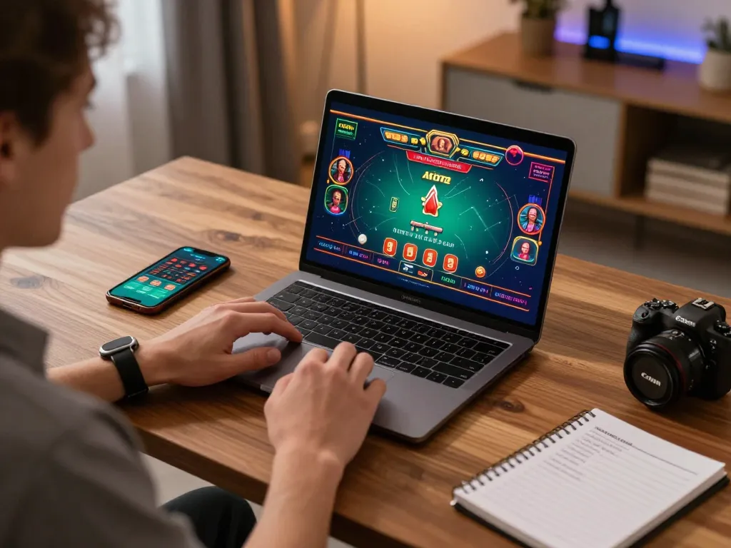 Player enjoying live dealer blackjack on 23win laptop, showcasing strategic gameplay.